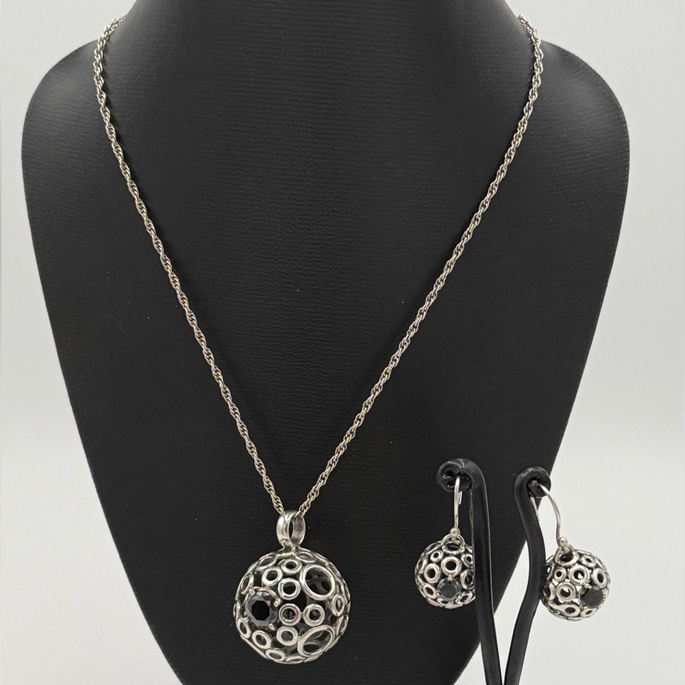 Chic Silver Necklace Set with Black Details  Chain not included.